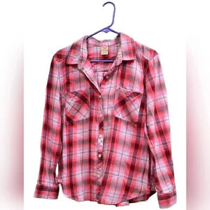 Faded Glory, Size L, Pink Plaid Button-Down Shirt